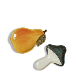 Image showing the Forage Pear & Mushroom Set of 2 Dishes, H3cm x W20cm x D15cm, Multi product.