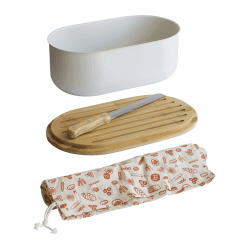 Image showing the 4-In-1 Bread Box with Bamboo Lid, 36 x 20 x 13cm, Natural product.