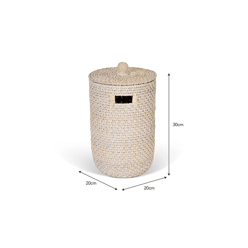 Wittering Rattan Bathroom Bin, H30cm, White