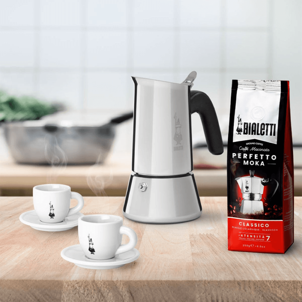 Venus Induction stainless steel stovetop coffee maker, 6 cup, Silver