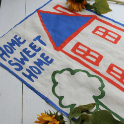 Image showing the Home Sweet Home Embroidered Tea Towel, 50 x 70cm, Blue/White product.
