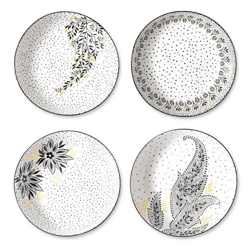 Artisanne Noir Set of 4 Low Bowls, D22cm, Monochrome