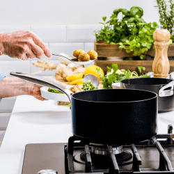 Image showing the Copenhagen Non-Stick Saucepan, 18, Black product.