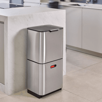 Image showing the Totem Max Waste separation and recycling bin, H81.5 x W39 x D36.5cm - 60 litre, Stainless Steel product.