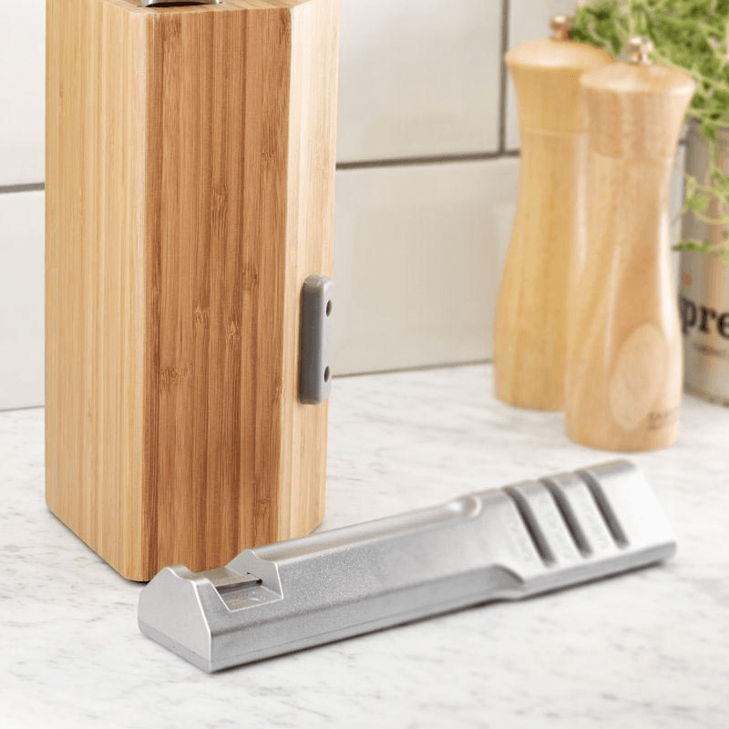 Henley 5 Piece Kitchen Knife & Block Set With Detachable 3-Stage Knife Sharpener, Bamboo