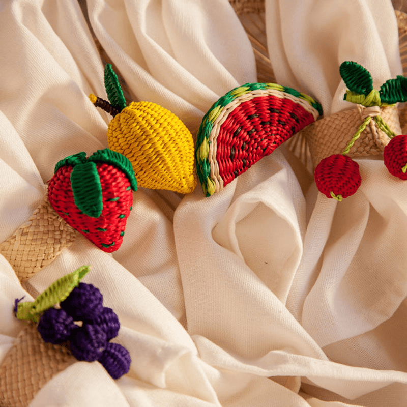 Narino Watermelon Set of 4 Woven Napkin Rings, Green & Red