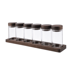 Image showing the 6 piece spice jar set, 120ml, acacia wood / glass product.
