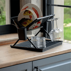 Image showing the SinkSide Foldable Dish Drying Rack, Large, Dark Grey product.