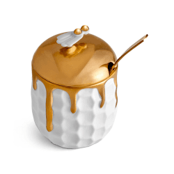 Image showing the Beehive Honeypot, 230ml, White & Gold product.