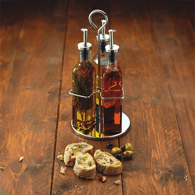 Italian Three bottle oil and vinegar set with stand, 270ml