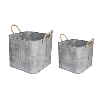 Image showing the Galvanised Set of 2 Rope Handle Square Planters, Grey product.