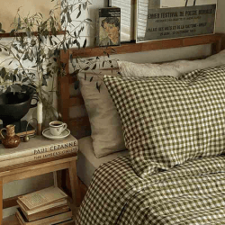 Image showing the Gingham King Size Duvet Cover, Botanical Green product.