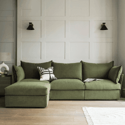 Image showing the Model 06 Velvet 3 Seater Sofa With Chaise, Vine product.