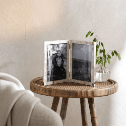 Image showing the Mother of Pearl Double Hinged Photo Frame, 5 x 7”, White product.