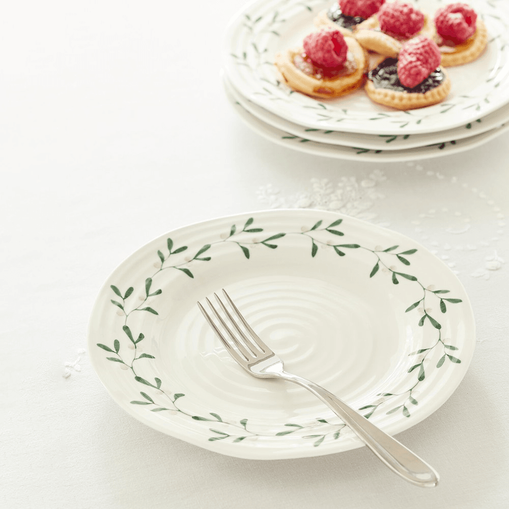 Mistletoe Set of 4 Side plates, Dia20cm, White/ Green