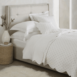 Image showing the Milfield Print Scallop Edge Double Quilt, White product.