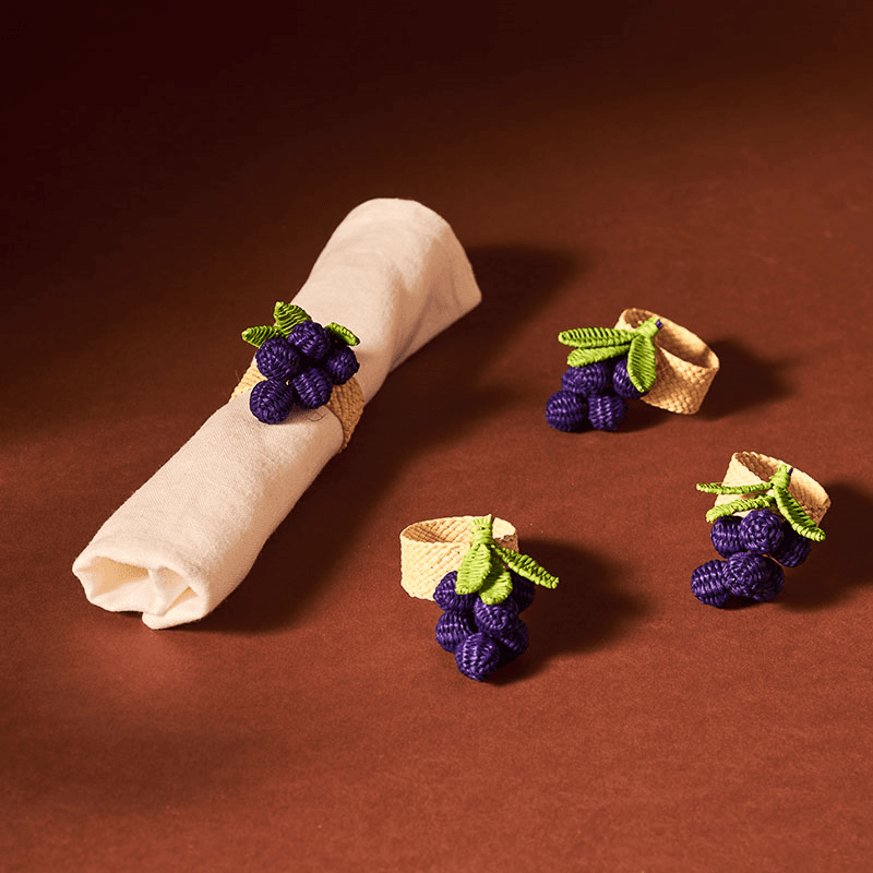 Narino Grapes Set of 4 Woven Napkin Rings, Purple