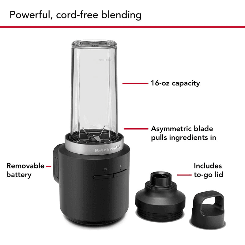 Cordless Portable Blender Battery Included, Matt Black