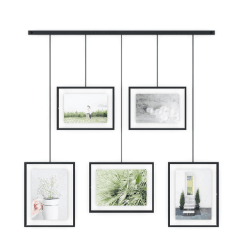 Image showing the Exhibit Set of 5 Hanging Photo Frames, Black product.