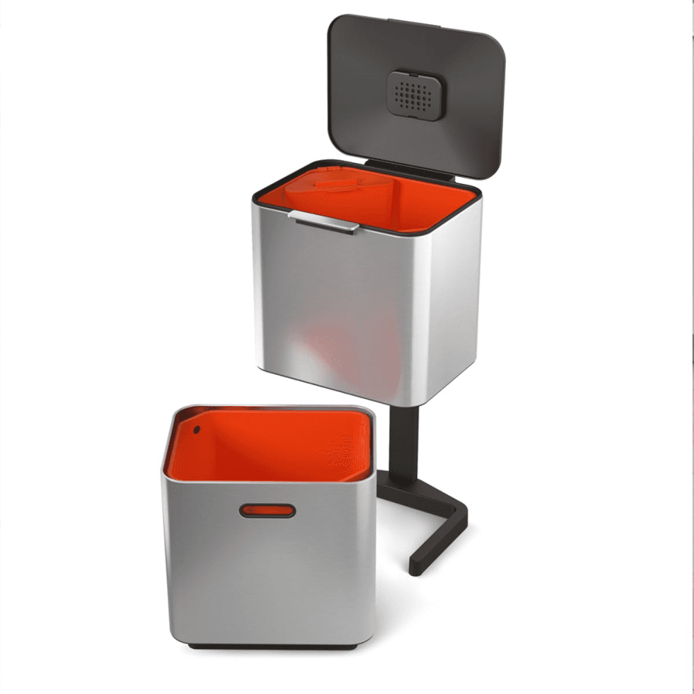 Totem Max Waste separation and recycling bin, H81.5 x W39 x D36.5cm - 60 litre, Stainless Steel