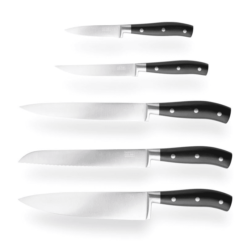 Henley 5 Piece Kitchen Knife & Block Set With Detachable 3-Stage Knife Sharpener, Bamboo