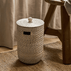 Image showing the Wittering Rattan Bathroom Bin, H30cm, White product.