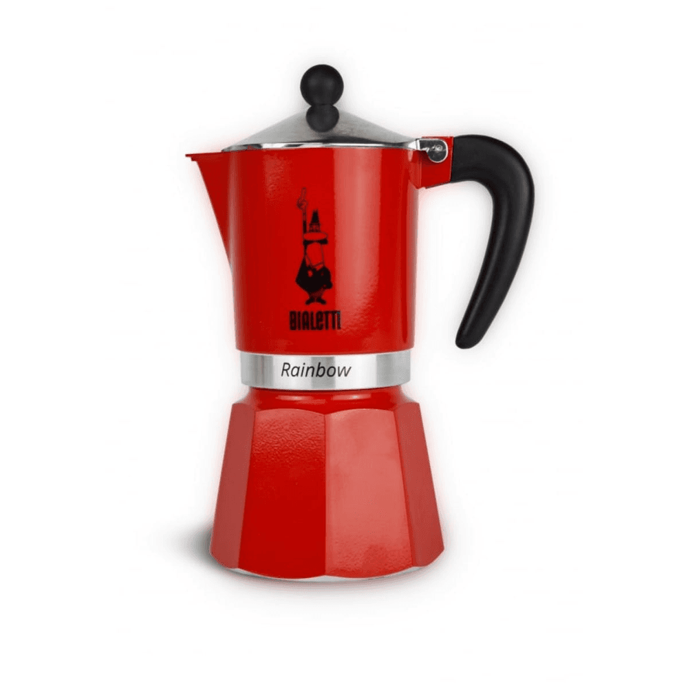 Rainbow Aluminium stovetop coffee maker, 6 cup, Red