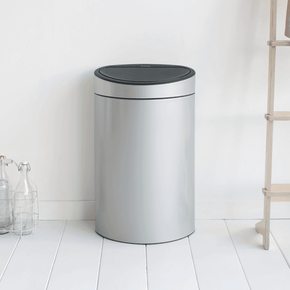 Plastic bucket touch bin, 40 litre, Metallic Grey