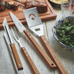 Image showing the 3 Piece BBQ Set, Brown/Silver product.