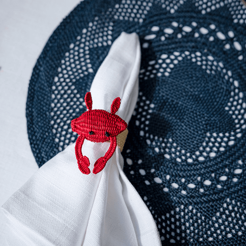 Narino Crab Set of 4 Woven Napkin Rings, Red