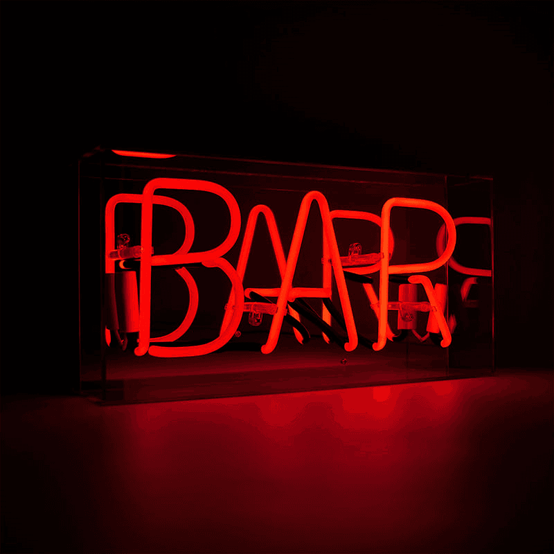 Neon Box Bar Glass Sign, H38 x W19cm, Red