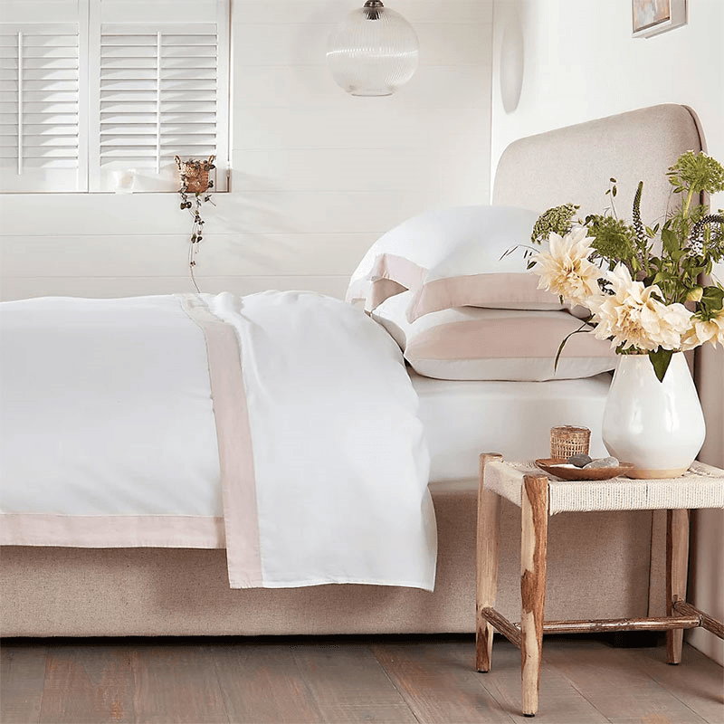 Portobello King Size Flat Sheet, White/Petal