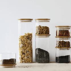 Image showing the Glass Food Storage With Bamboo Lid, 500ml, Clear product.