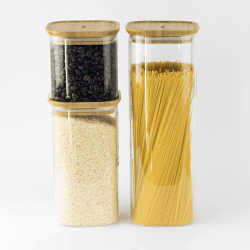 Image showing the Glass Set of 3 Square Storage Containers, Bamboo product.