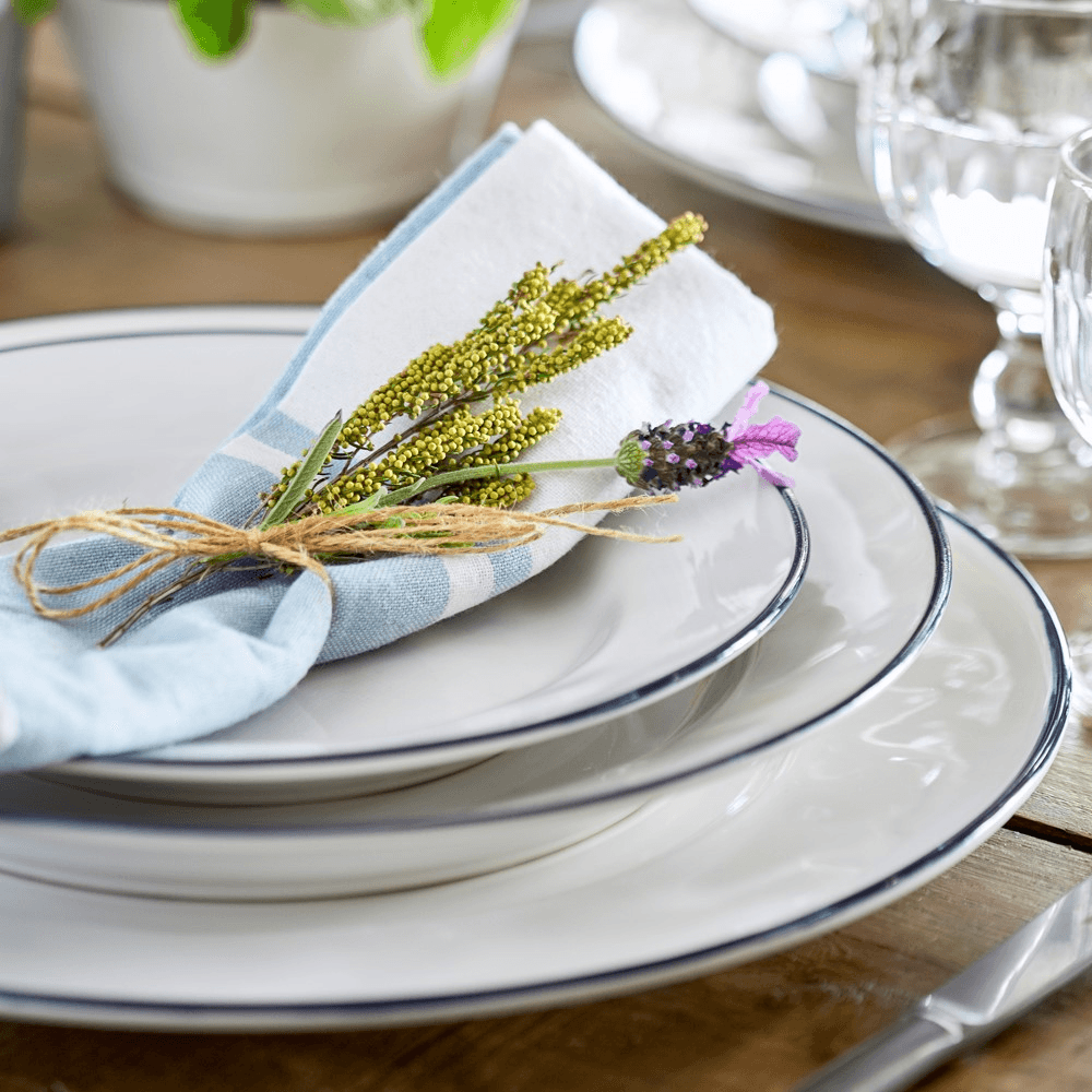 Beja Set of 6 dinner plates, 28cm, White With Blue Rim