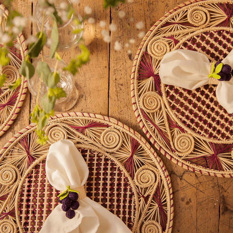 Narino Grapes Set of 4 Woven Napkin Rings, Purple