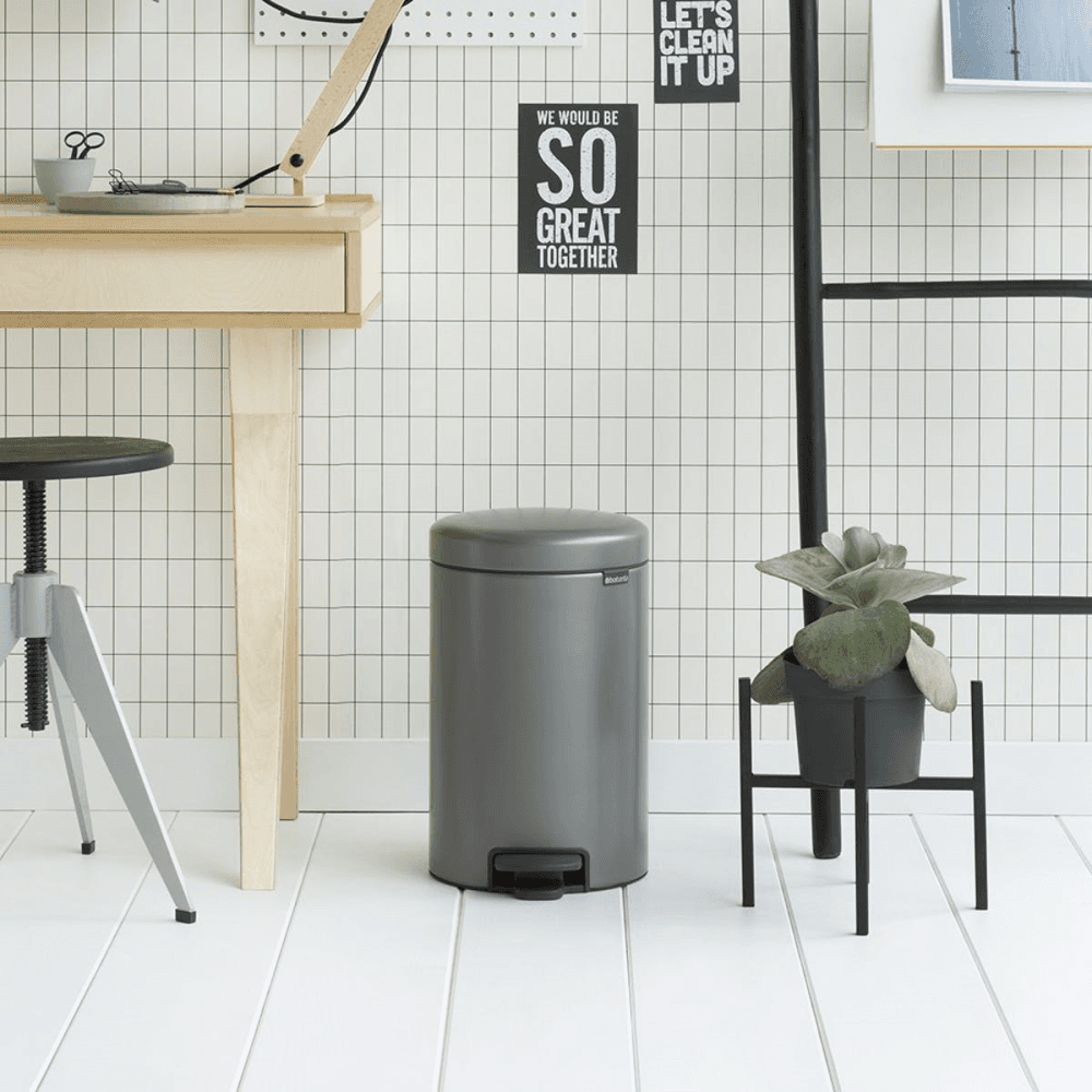 New Icon Plastic bucket pedal bin, 12 litre, Platinum