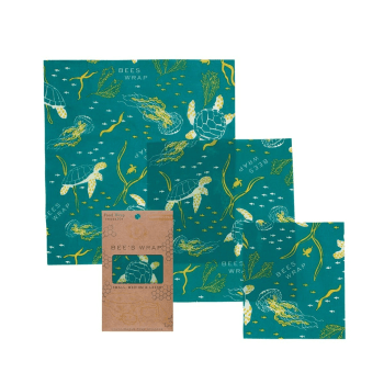 Image showing the Ocean Print Pack of 3 food wraps, small/med/large product.