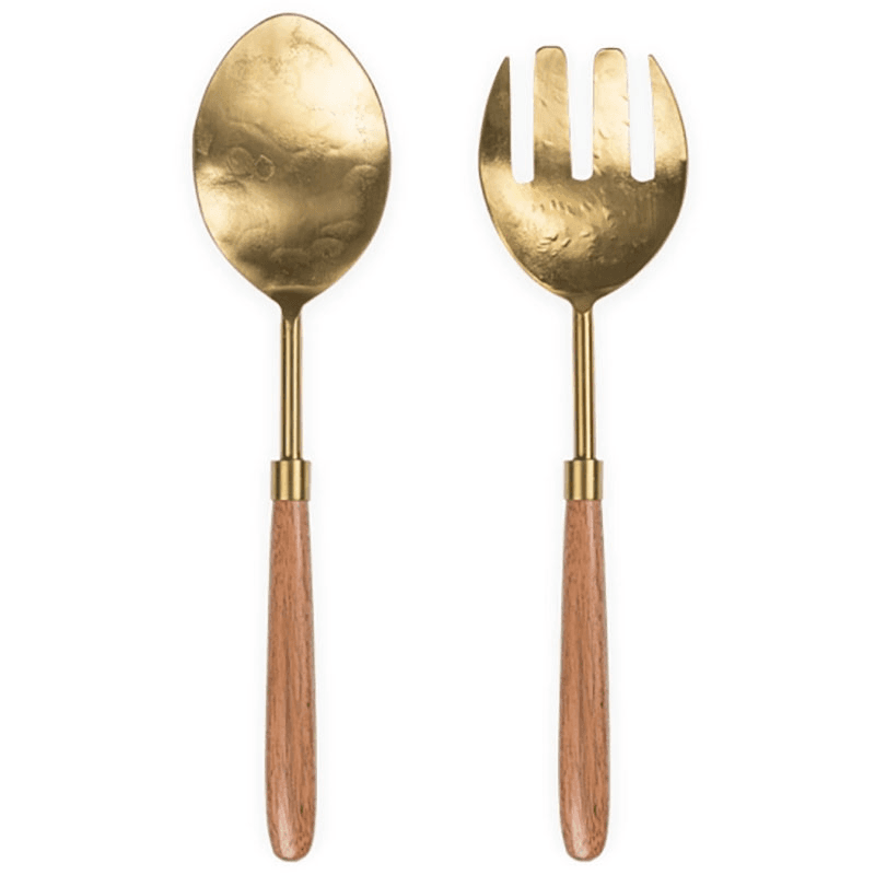 Soni Salad Servers, Gold & Acacia