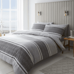 Image showing the Textured Banded Stripe Double Duvet Set, Charcoal product.