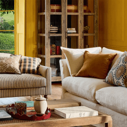 Image showing the Lavanya Cushion Cover, 63 x 63cm, Heron Blue & Apricot product.