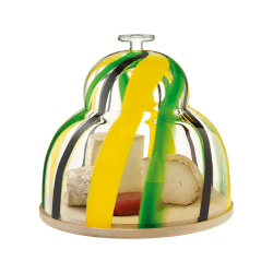 Image showing the Folk Cake Dome With Ash Base, D30 x H27.5cm, Black/Green/Yellow product.