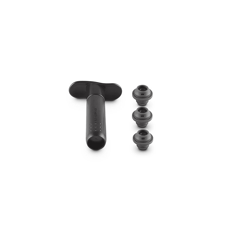 Wine Preserving Pump & 3 Stoppers, Black