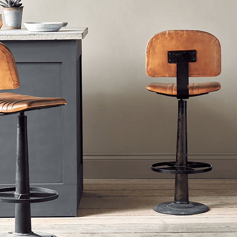 Narwana Bar Chair, Aged Leather & Iron