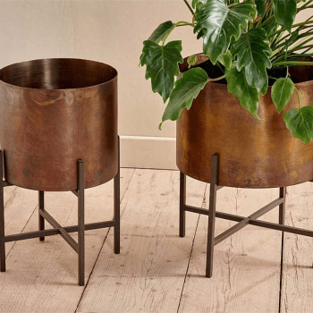 Image showing the Juoni Iron Planter, H35 x W30 x D30cm, Aged Antique Brass product.