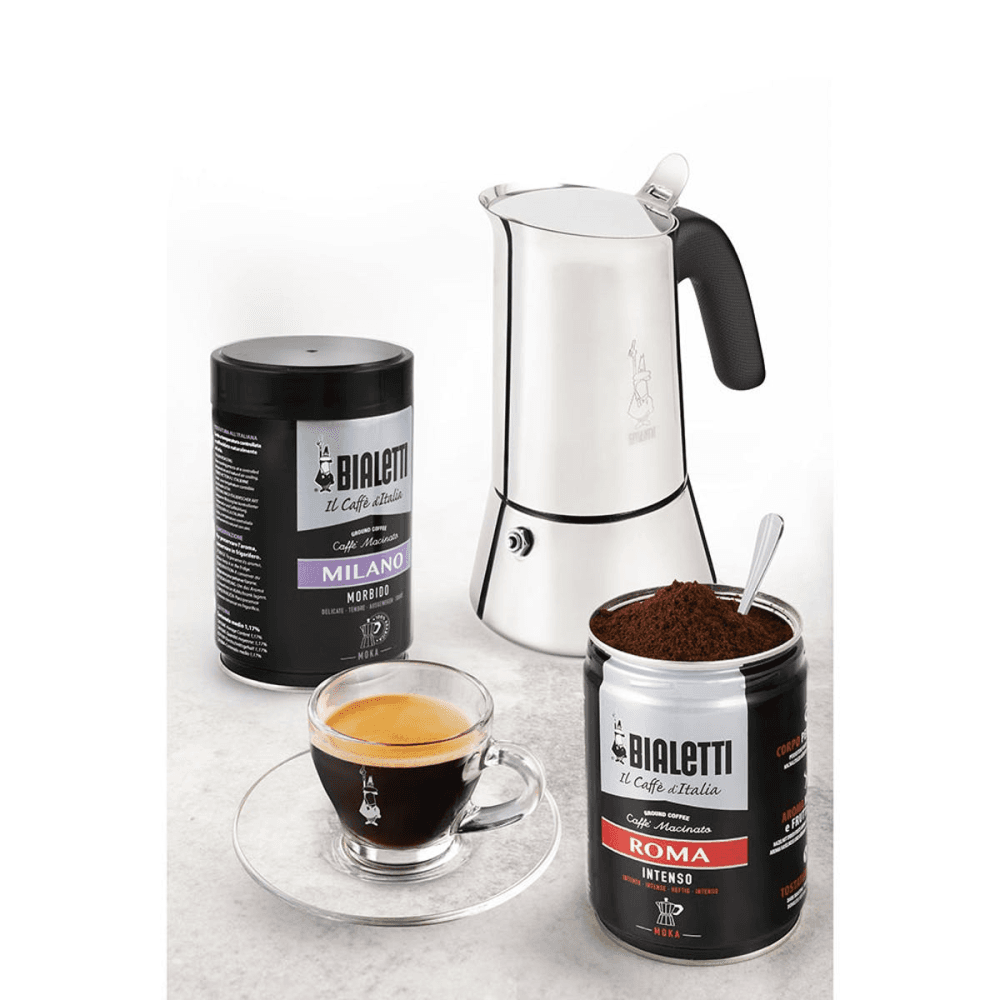Venus Induction stainless steel stovetop coffee maker, 6 cup, Silver