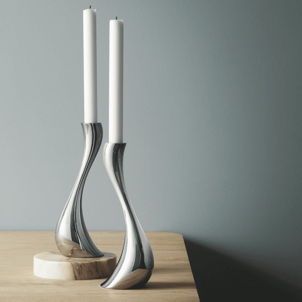 Cobra Pair of candleholders, 20cm, Stainless Steel