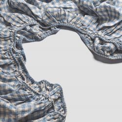 Image showing the Gingham Double Fitted Sheet, Warm Blue product.