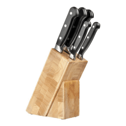Image showing the Traditional 5 Piece Kitchen Knife & Endgrain Rubberwood Knife Block Set product.