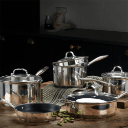 Image showing the 7000 5 piece draining saucepan set, 14-26cm, Stainless Steel product.